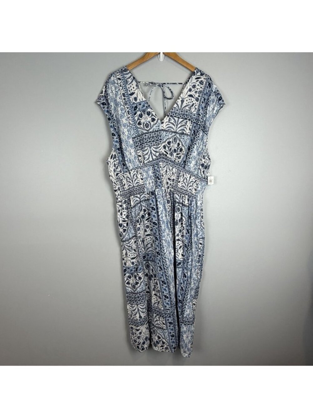 Old Navy Blue Summer Dress Womens Size XXL Smocked Midi Pockets NWT